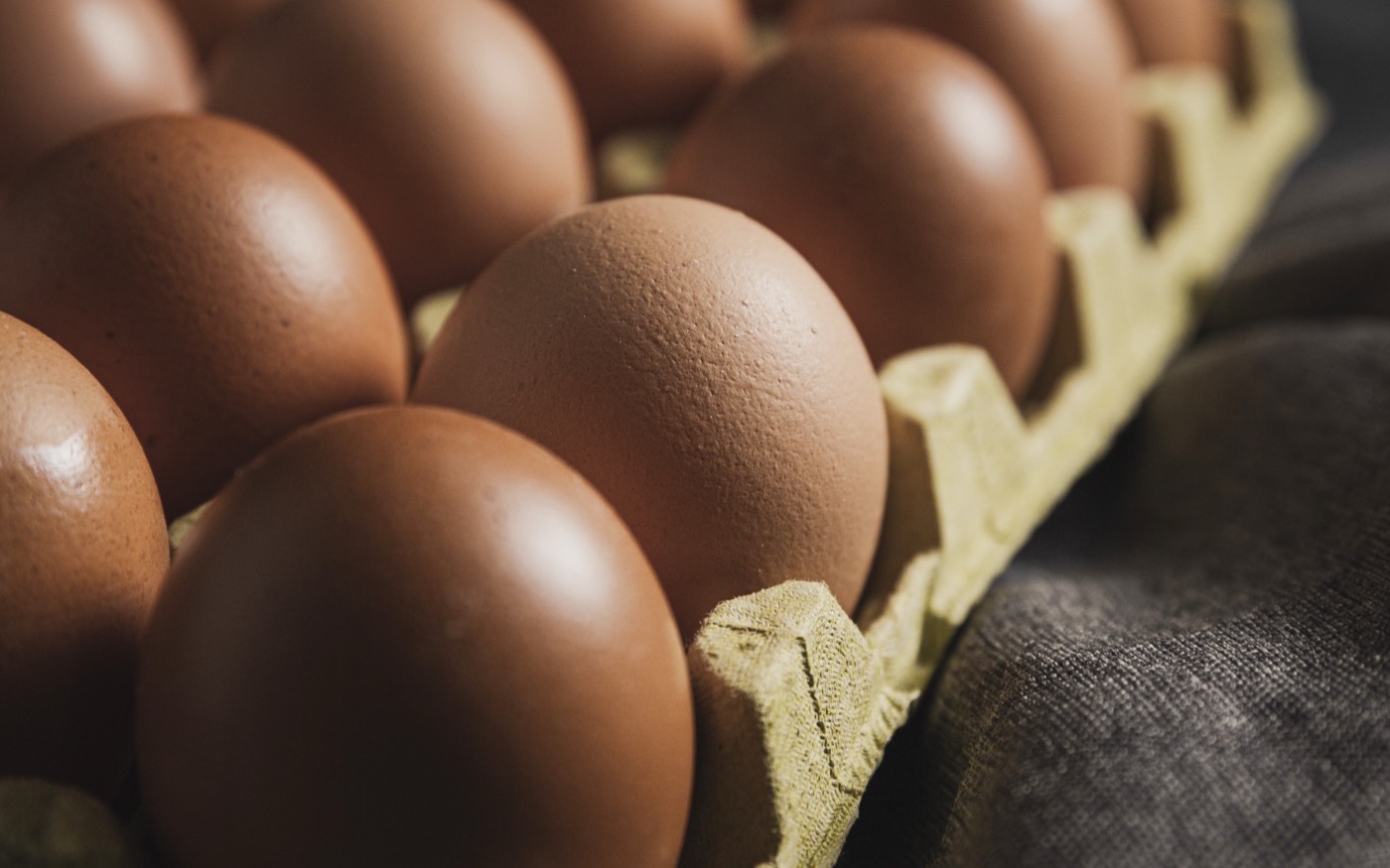 Brown shell table eggs in a moulded tray, ready for grading and packing